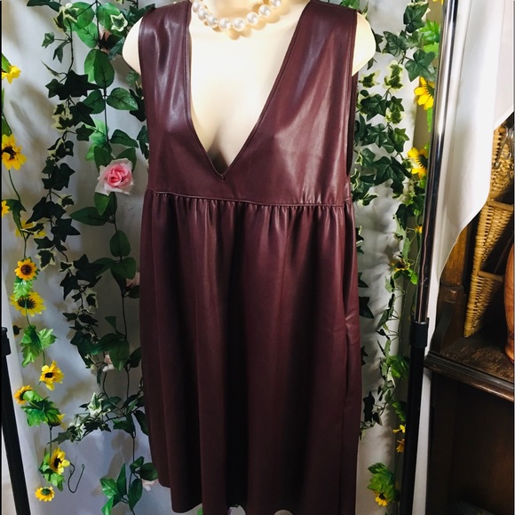 Zara Dresses & Skirts - ZARA faux leather dress.  Brown/Maroon colour